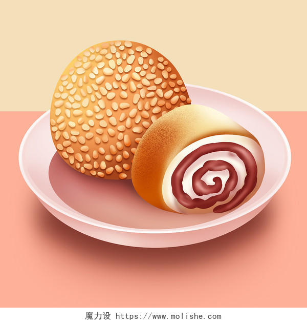 微立体食物麻薯甜品png素材插画